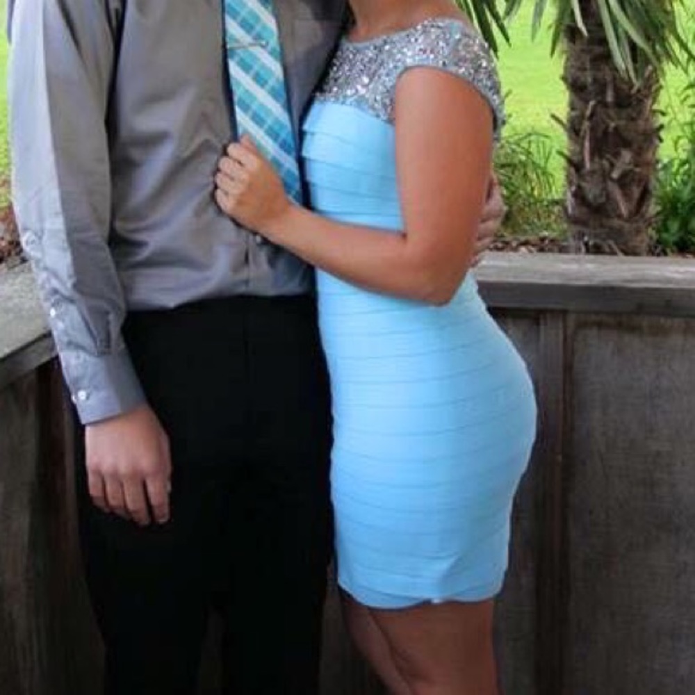 Sherri Hill Blue Bandage Dress